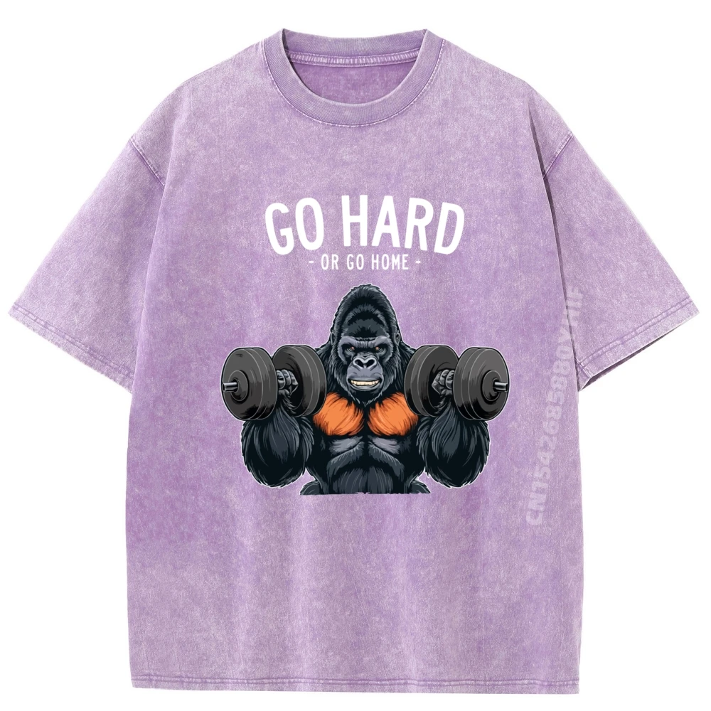 تي شيرت Gorilla Go Hard or Go Home للرجال صيفي تي شيرت رجالي كبير الحجم مغسول تي شيرت رجالي ملابس مطبوعة