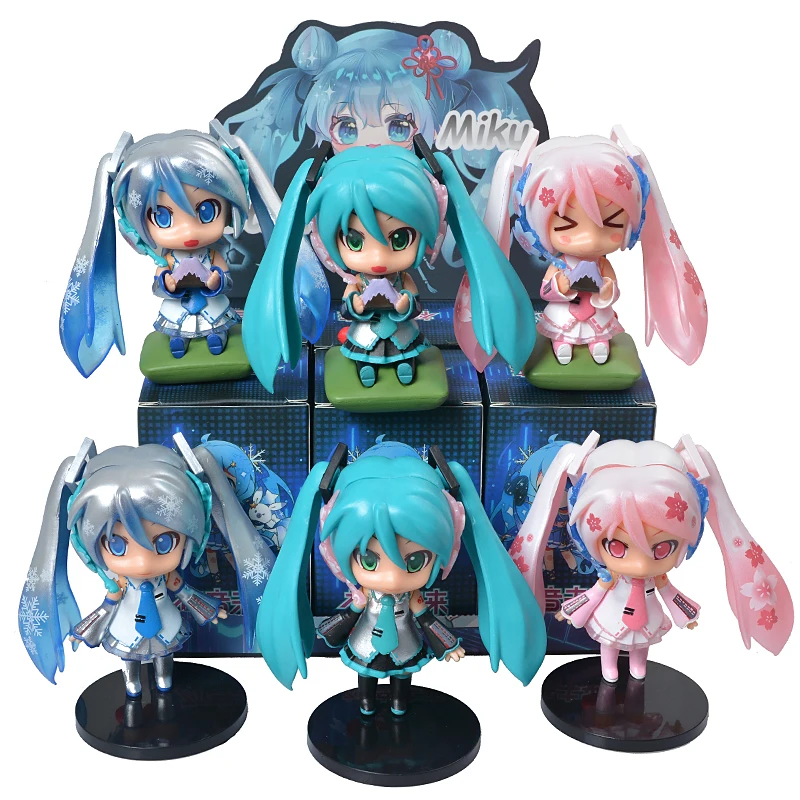 Original 6Pcs/Box Hatsune Miku Blind Box anime Virtual Singer Doll Cute Hand Operated Standing Table Ornament Children's Toy