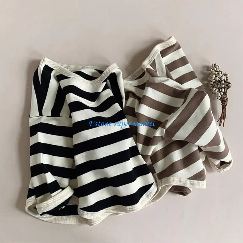 

090B Trendy Children Striped Tshirt Pullover Sweatshirts Daily Long Sleeve Knit Tops