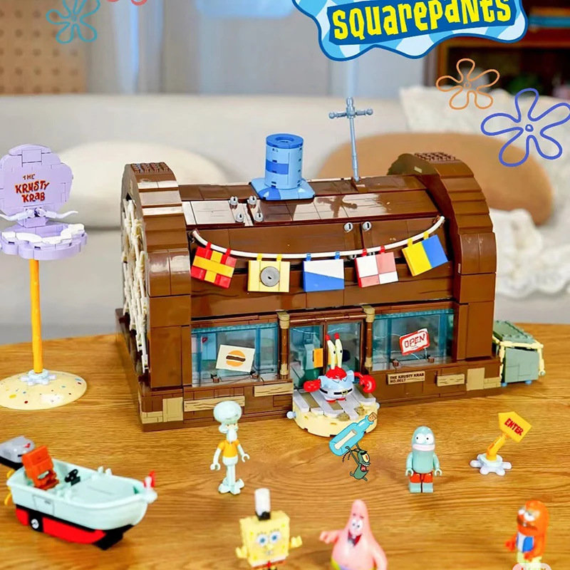 Area-X Spongebob Krusty Krab Bausteine Blindbox Rab Burger Restaurant Modell Interaktives Ziegelspielzeug Kind Fans Geburtstagsgeschenk