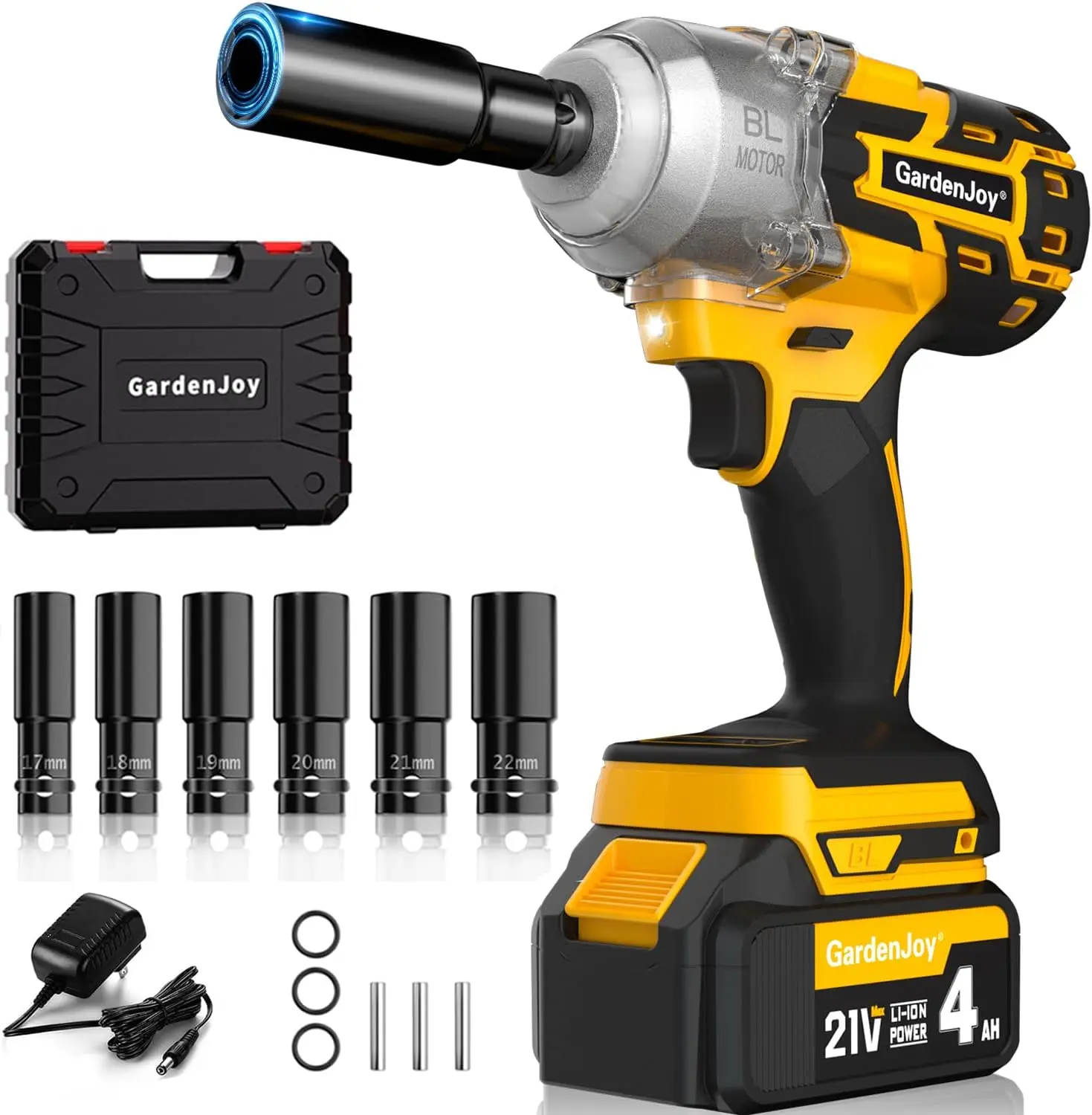 Cordless 1/2 Impact Wrench Brushless, 21v Power Impact Gun with 3 Variable Speeds, Max Torque 450Ft-lbs (600N.m), 4.0Ah Battery