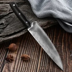 Chef Knife Wood Handle Damascus Steel Blade Sharp Cleaver Fish Meat Slicing Vegetables Professional Kitchen Knives Cooking Tools