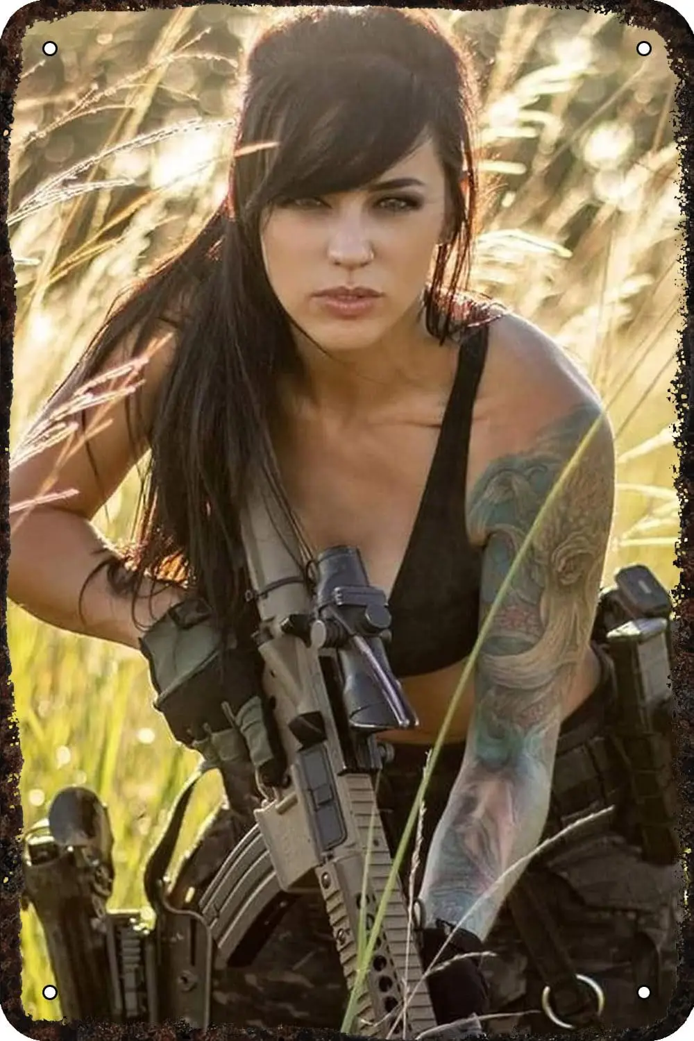 Metal Signs Army Pin Up Girl Military Girls With Guns In War Vintage Tin Sign Funny Art Wall Decorations for Home Man Cave Bedro