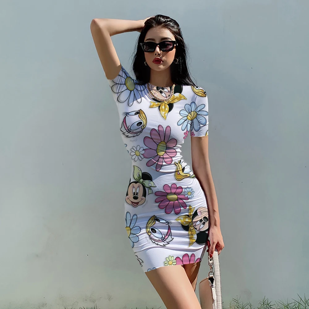 2024 New Fashion Women Mini Dress vestidos ropa mujer Disney women's mini skirt sleeveless pleated fitting dress tight fitting