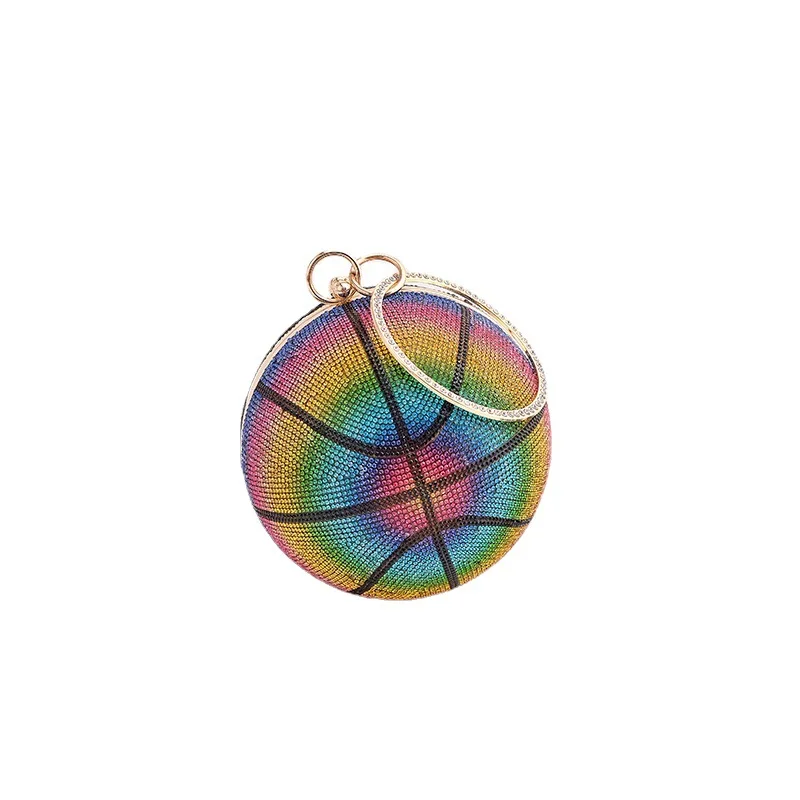 

Colorful Basketball Dinner Bag, Round Full-diamond Handheld Bag, Multifunctional Gradient-color Crossbody Bag