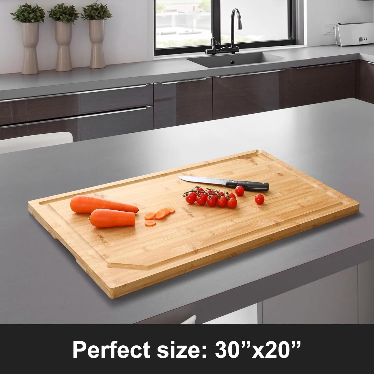 X 20 Extra Large Bamboo Cutting Board For Kitchen, Cutting Board Stove Top Cover, Butcher Block Chopping Board With Handle