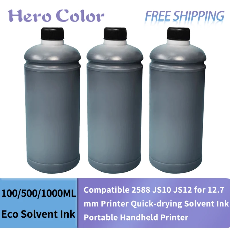 100/500/1000ML Refillable Ink compatible 2588 JS10 JS12 for 12.7mm Printer Quick-drying Solvent Ink Portable Handheld Printer