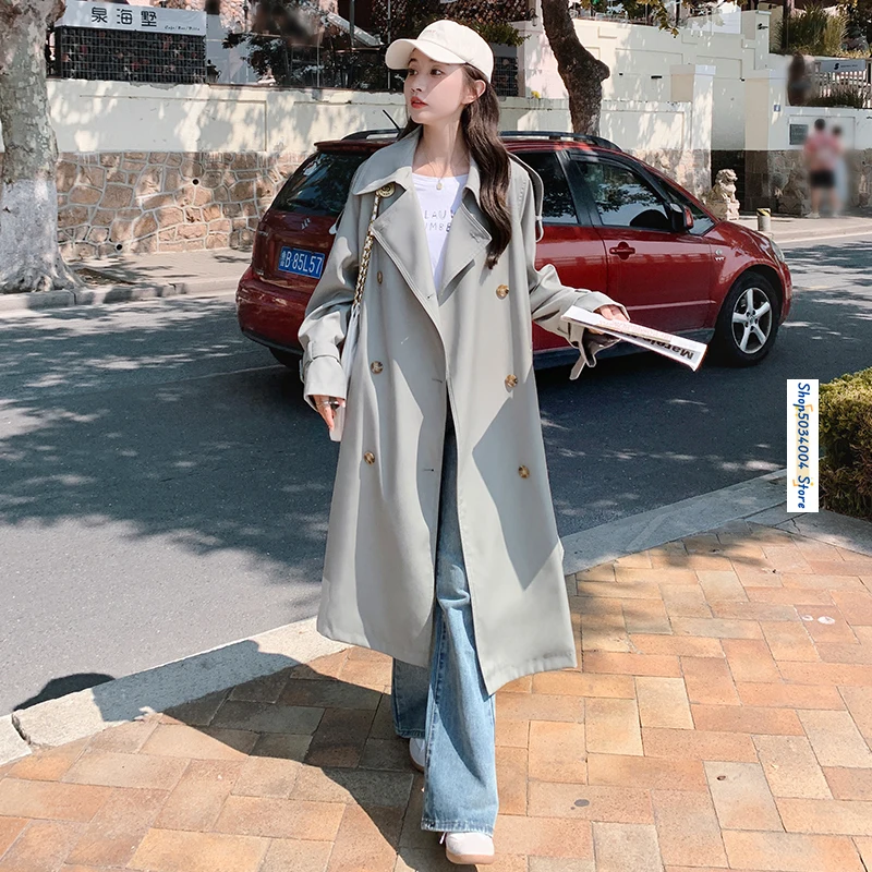 

British Style Double Breasted Belted Long Trench Coat Overcoat 2024 Autumn New Women Elegant Chic Loose Windbreaker Jacket 2561