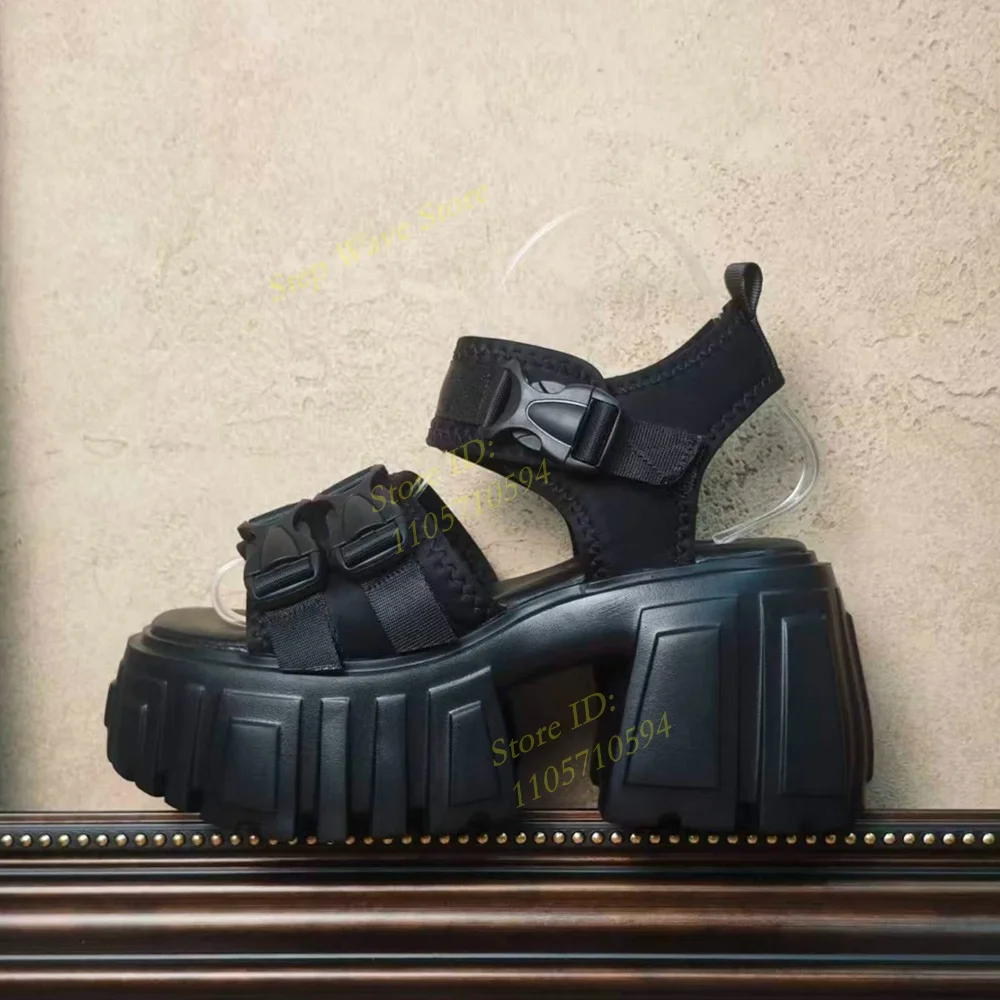 Thick Sole Block High Heel Sandals Ankle Buckle Strap Open Toe Black Handmade Runway 2026 Summer Women Dress Shoes Custom Made view 3
