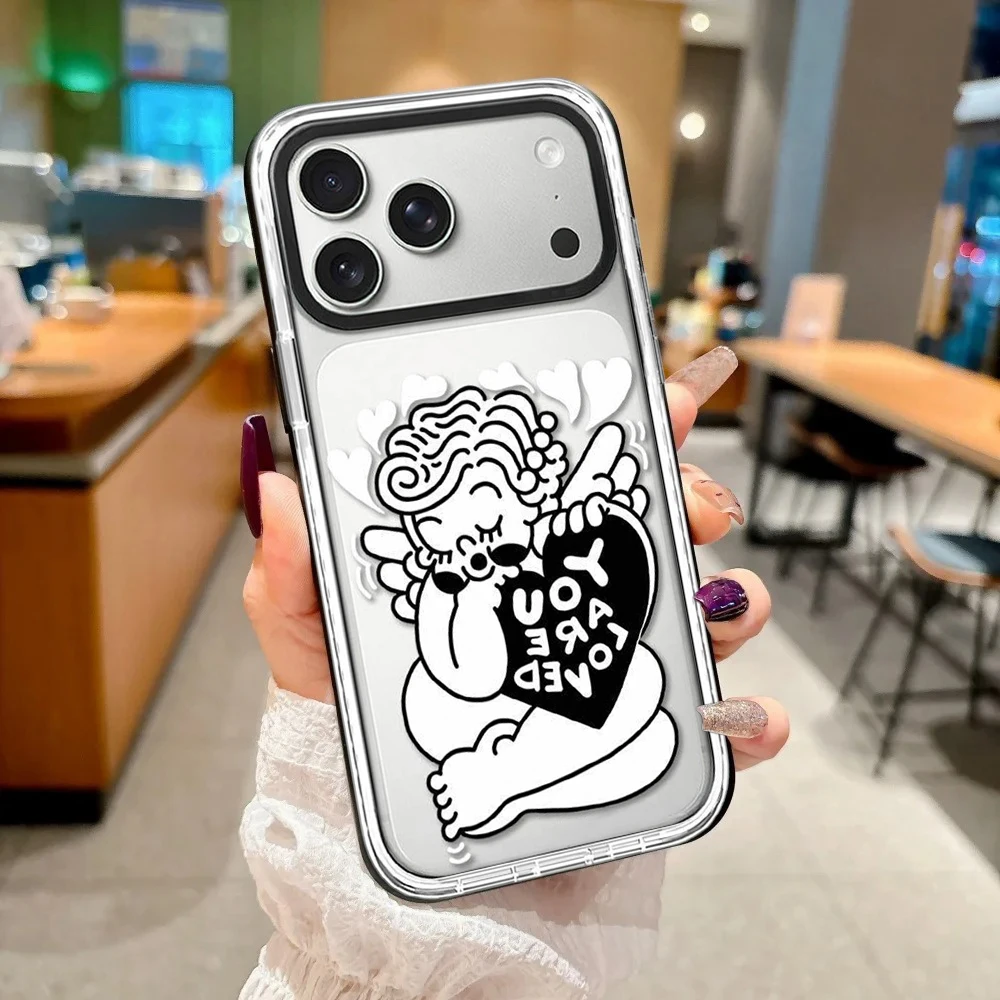 Graffiti Heart Angel White Border Magnetic Phone Case Cover for IPhone 13 14 15 16 17 Pro Max Case for IPhone Air