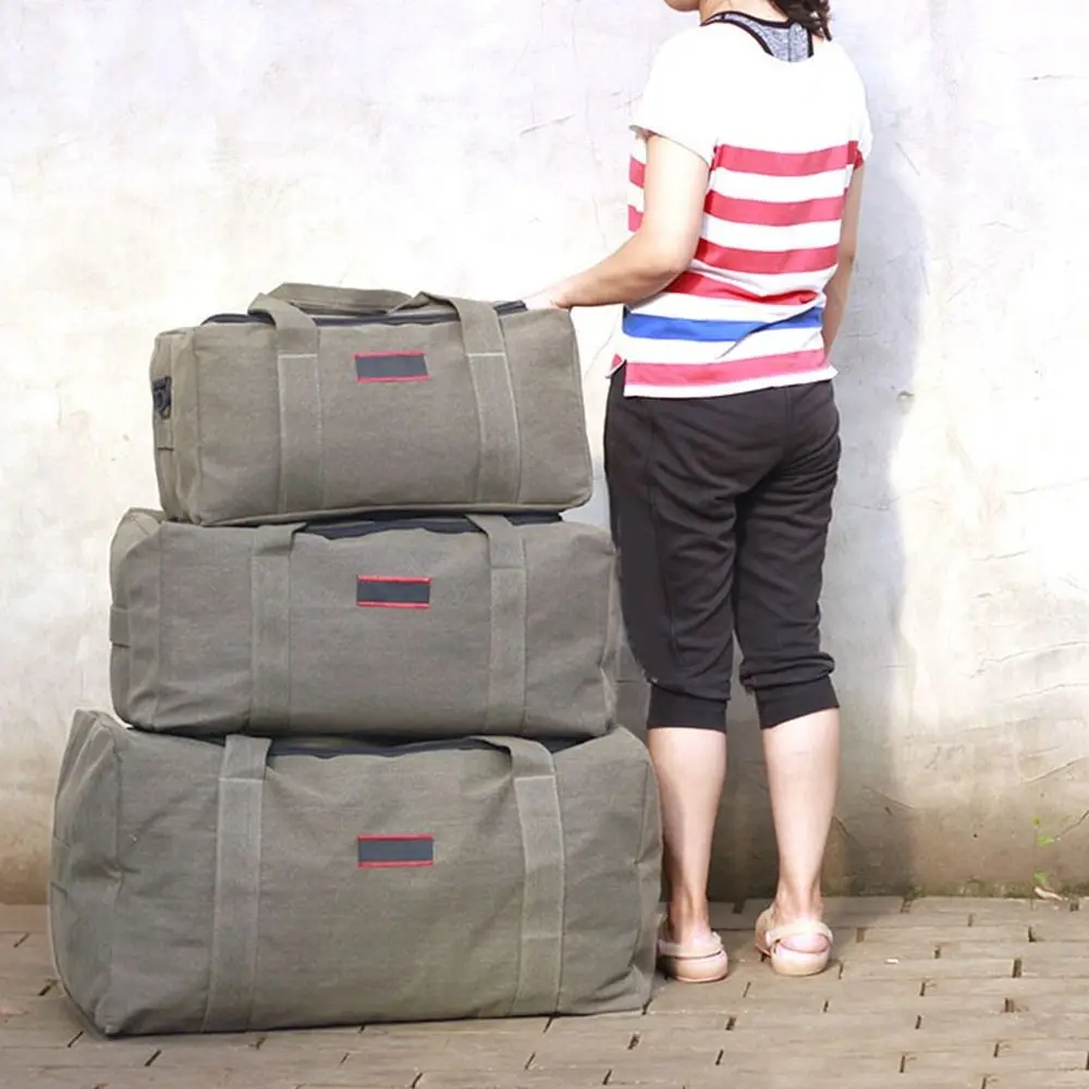 Multifunctional Canvas Travel Bag Large Capacity Wear-resistant Tote Bag Foldable Luggage Moving Bag Women