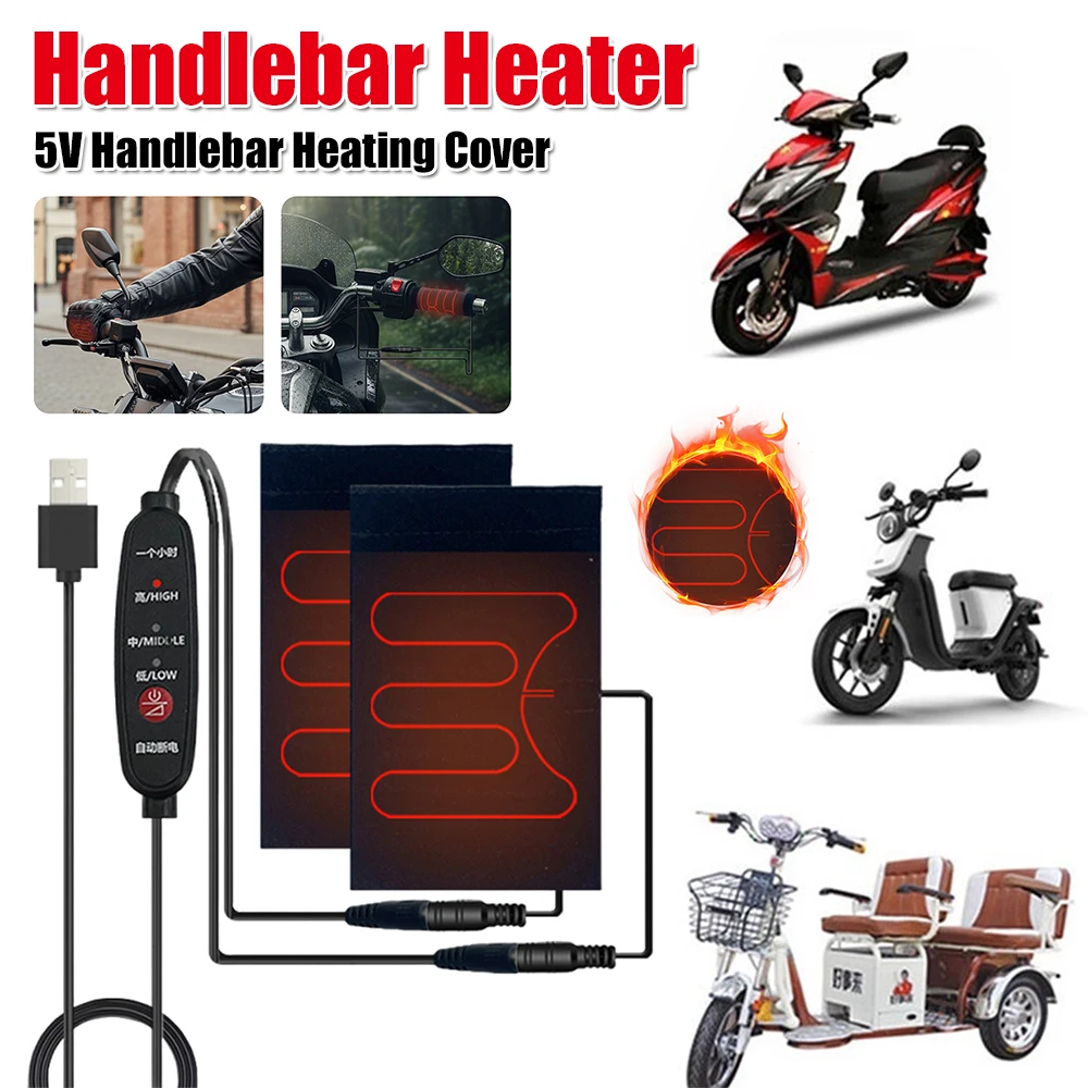 5V Handlebar Heater 3 Modes Electric Motorized Heated Grip USB Warming Handlebar Cover for Winter Cycling Protection Gear