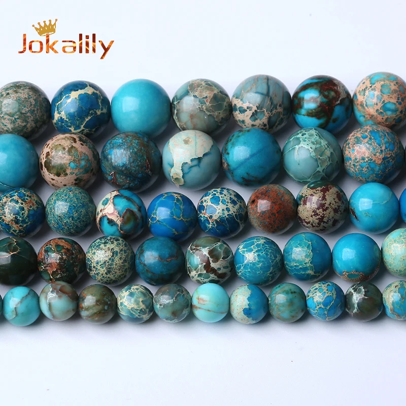 Natural Blue Imperial Jasper Stone Round Beads For Jewelry Making DIY Bracelets Necklaces Handmade Loose Beads 4 6 8 10 12mm 15\