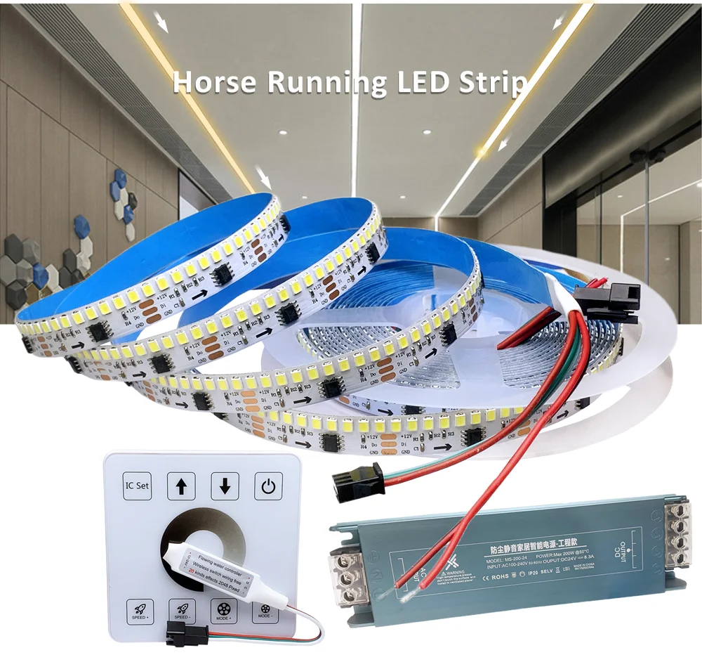 DC 12V WS2811 Horse Race LED Strip Lights Running Water Flowing Wireless Controller 2835 234leds With RF Touch Panel Controller