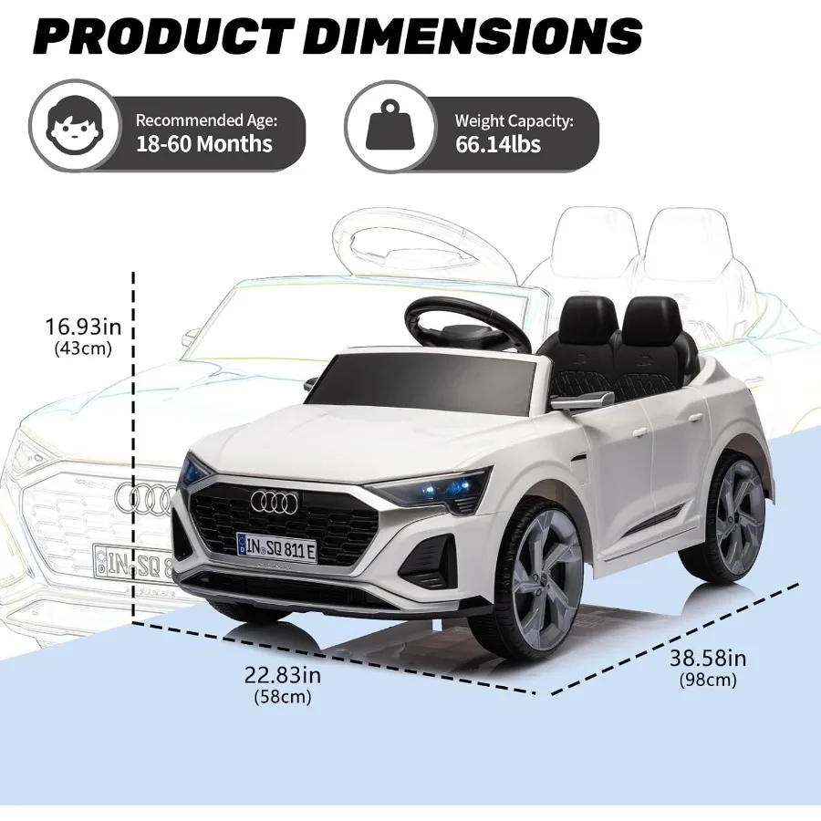 12V 정품 아우디 SQ8 전동차 - 리모컨 포함 듀얼 드라이브 소프트 스타트 3단 속도 조절 음악 LED 라이트 배터리 전원