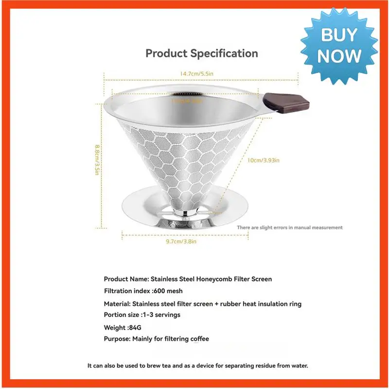 BISM コーヒーフィルタードリッパー再利用可能なステンレス鋼ドリップコーヒーメーカーコーンコーヒーメッシュフィルター 1-4 カップ用