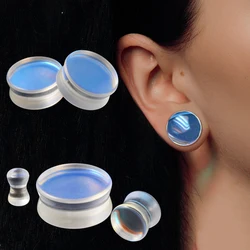 Pair Top Quality Double Flare Iridescent Glass Flashback Ear Plugs AB Color Tunnel Gauge Ear Stretching Piercing Expander