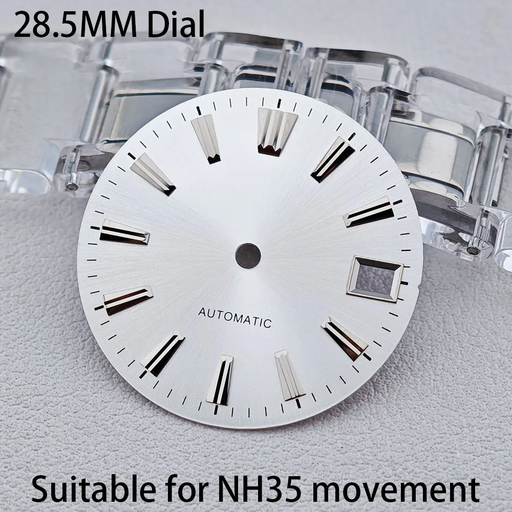 28.5mm Black Watch Dial with Silvery Markers, Single Date Window, Fit NH35 Automatic Movement, Watch Mod Parts Customizable Logo