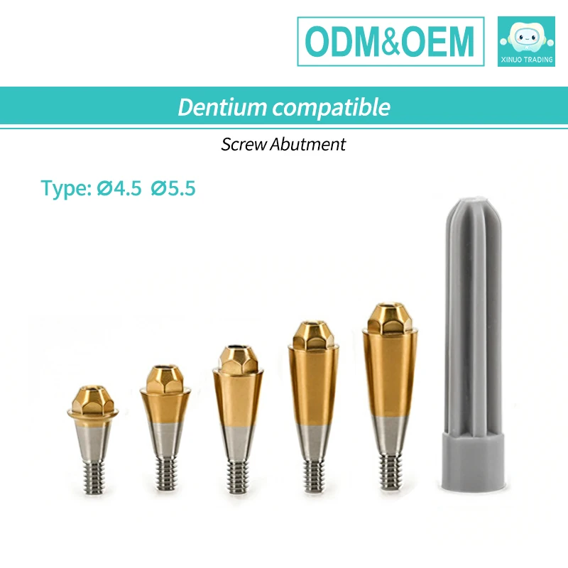 6 sets of compatible Dentium composite right-angle abutment replicas, immediate loading temporary titanium base transfer rods.