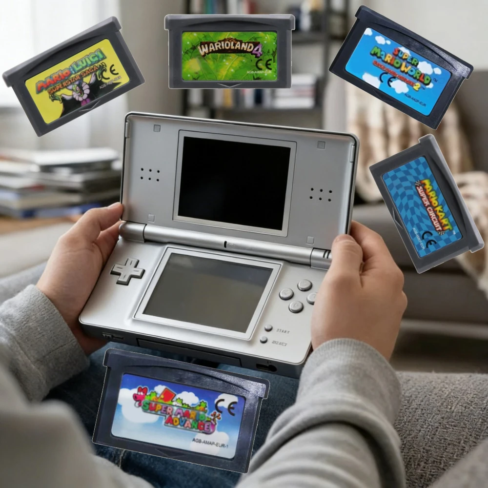 Cartucho de Jogo GBA Versão EUR 32 Bits para Console de Videogame - Série Mario: Super Mario Bros, Wario Land 4, Mario Golf, Mario Kart
