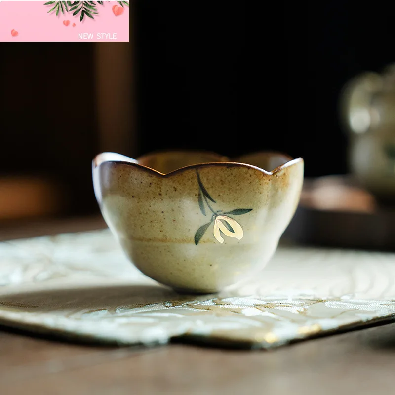 

100ml Pure Hand-painted Butterfly Orchid Teacup Antique Gold Painting Master's Cup Personal Puer Tea Bowl Coffee Mug Teaware