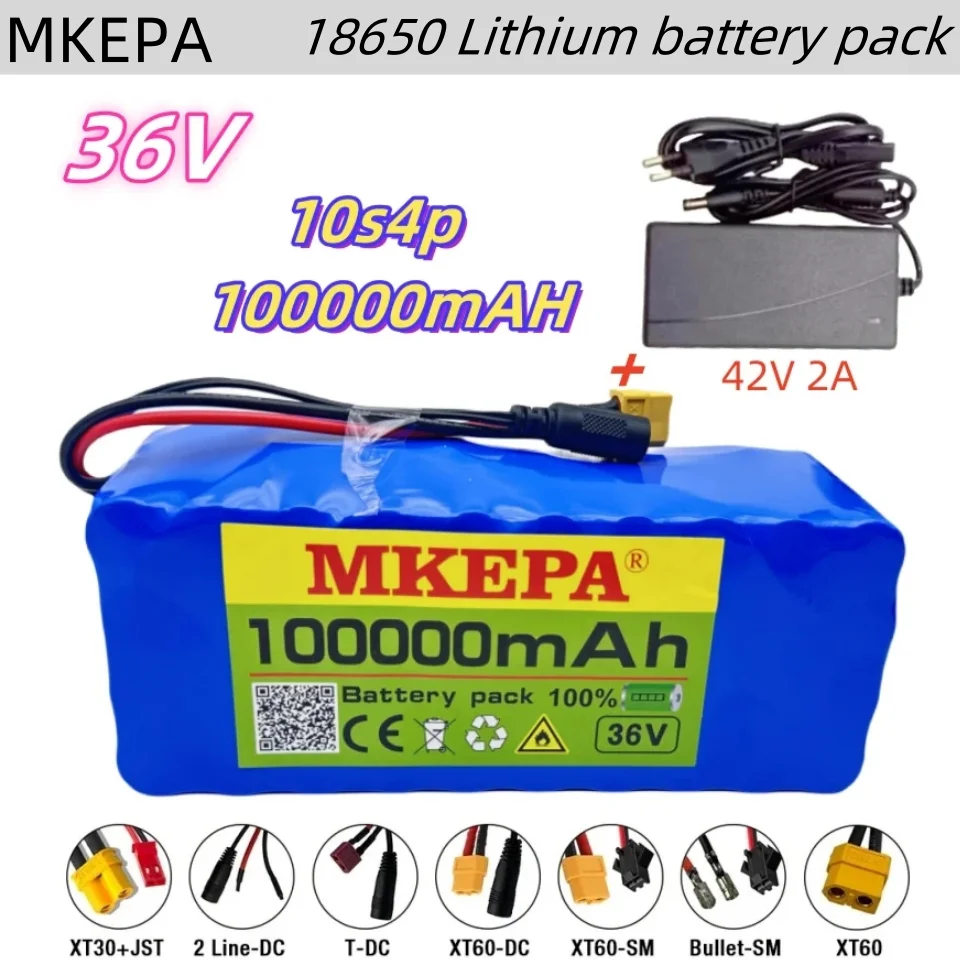 

36V 10S4P 100000mAh battery pack 500W high-power battery 42V 100000mAh electric bicycle BMS 42V 2A charger with optional plug