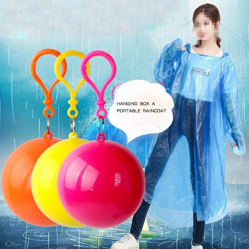 Portable Raincoat Ball Key Ring for Kid Adults Disposable Thick Casual Outdoor Emergency Waterproof Colorful Hooded Rain Hooks