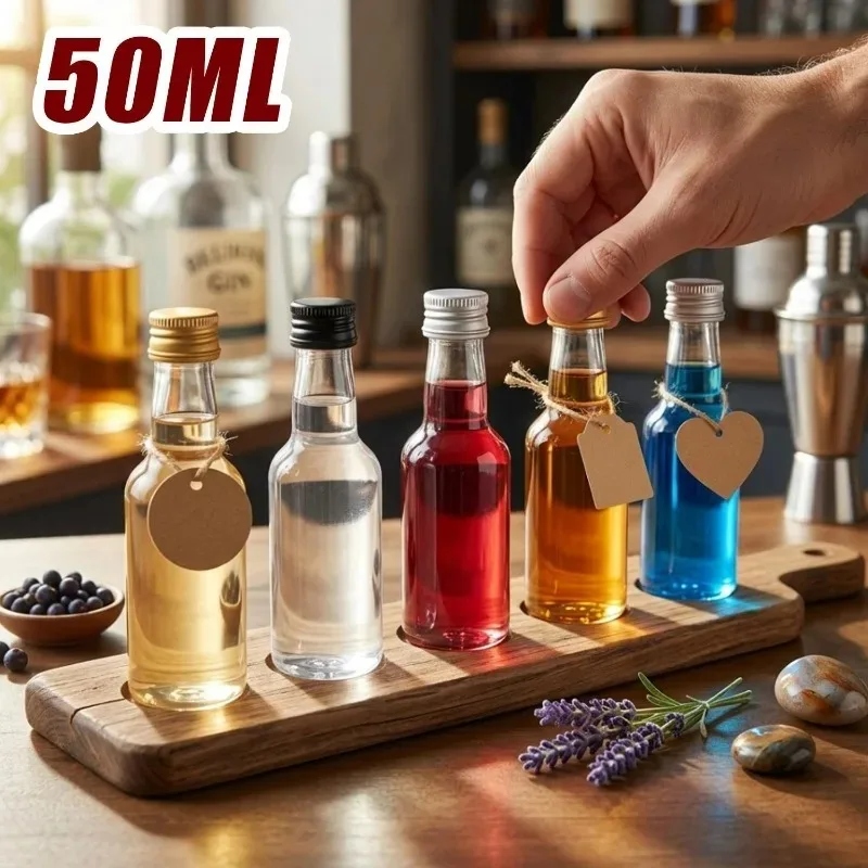 50/10x 50ml Plastic Spirit Bottles Reusable Plastic Empty Champagne Whiskey Small Bottle for Wedding Party Decoration Supplies