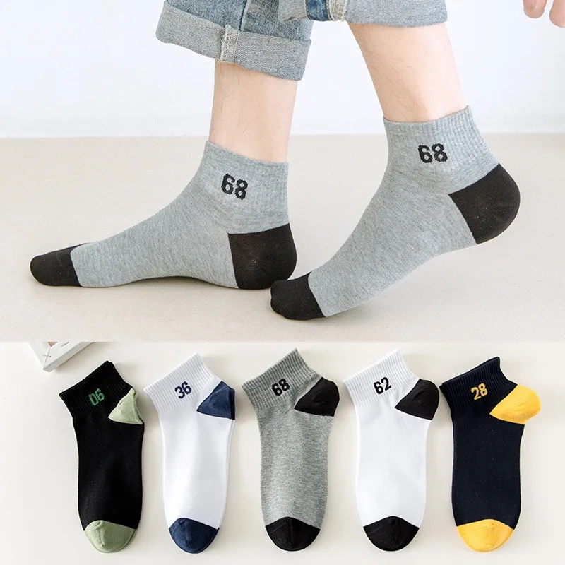 5 Pairs Mens No Show Low Top Shallow Mouth Invisible Polyester Comfortable Figure Sports Socks Stripes Vintage Nice Harajuku