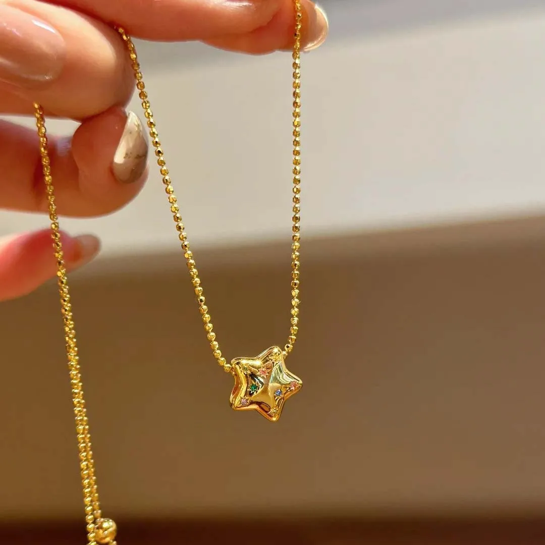 9999 gold fashion luxury business casual niche Instagram cool style diamond-set pentagonal star-shaped necklace