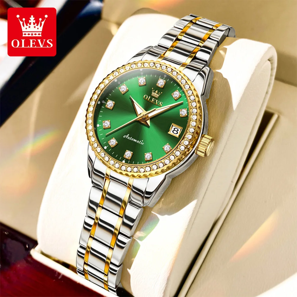 OLEVS 7003 Womens Watch Elegant Luxury Mechanical Watch Scale Waterproof Luminous Automatic Date Ladies Watch Gift Box