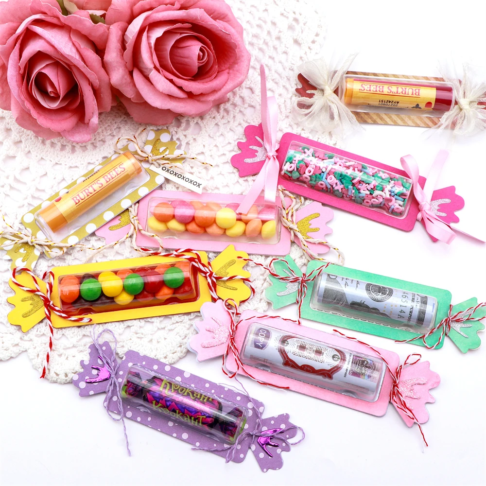 Klare, rechteckige Kuppel aus Kunststoff, koordinierende Stanzformen, selbstklebende Lippenbalsambeutel, Geldhalter für DIY-Handwerk, Geschenkkarten