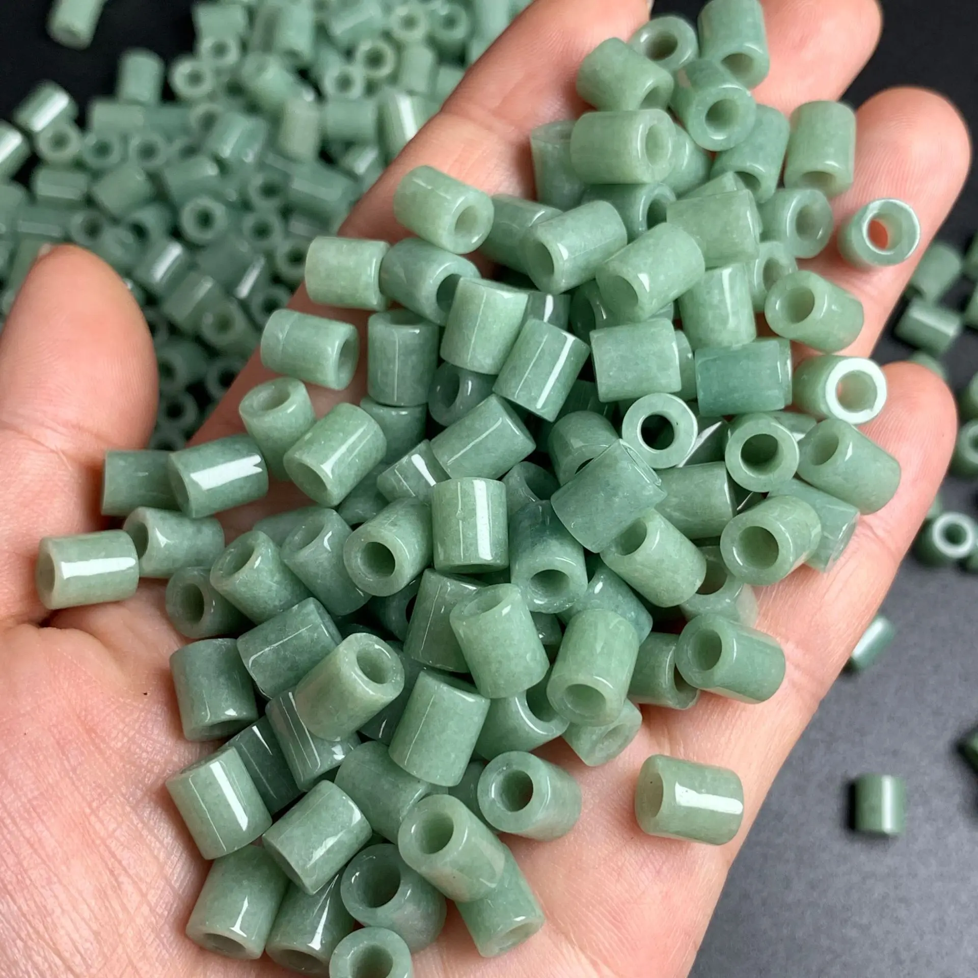 Natural A-Grade Jadeite Oil Blue Large Hole Bucket Bead for DIY Jewelry Making Bracelet Necklace Semi-Finished Accessories