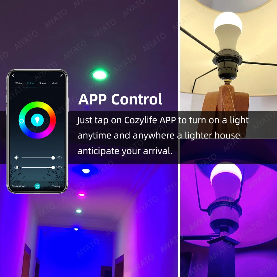 15W WiFi Smart Light Bulb E27 LED RGB Lamp Work with Alexa Google Home Alice Voice Control RGB+CW+WW Dimmable Timer Function