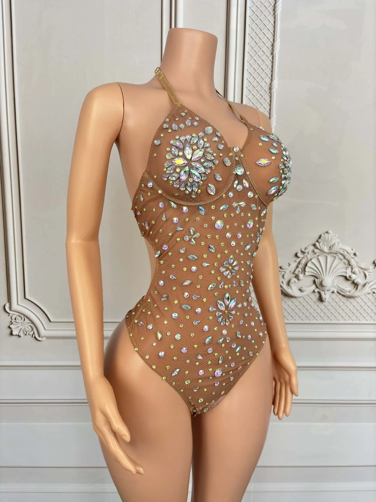 New Super Sexy Bikini Bodysuit Shining Rhinestone Crystal Hot Girl Beach Style Summer Party Stage Performance Bodysuit Binghua
