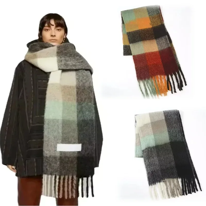 

2025 Winter Man Women Plaid AC Scarf Shawls Studio Cashmere Wraps Lady Tassel Warm Luxury Scarf Scarves Hairy Designer Brand