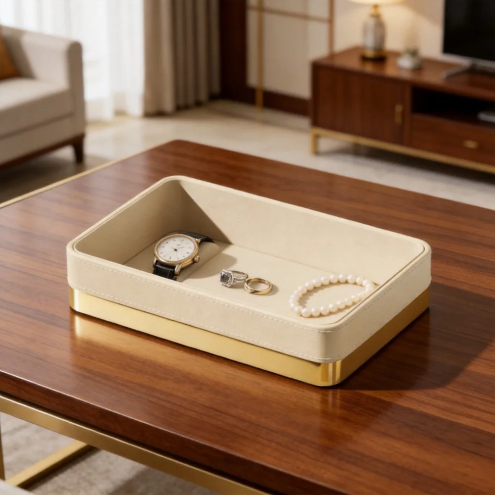 

Leather Desk Organizer Tray Rectangular Storage Box for Keys Remote Control Entryway Catchall Minimalist Home Organizer