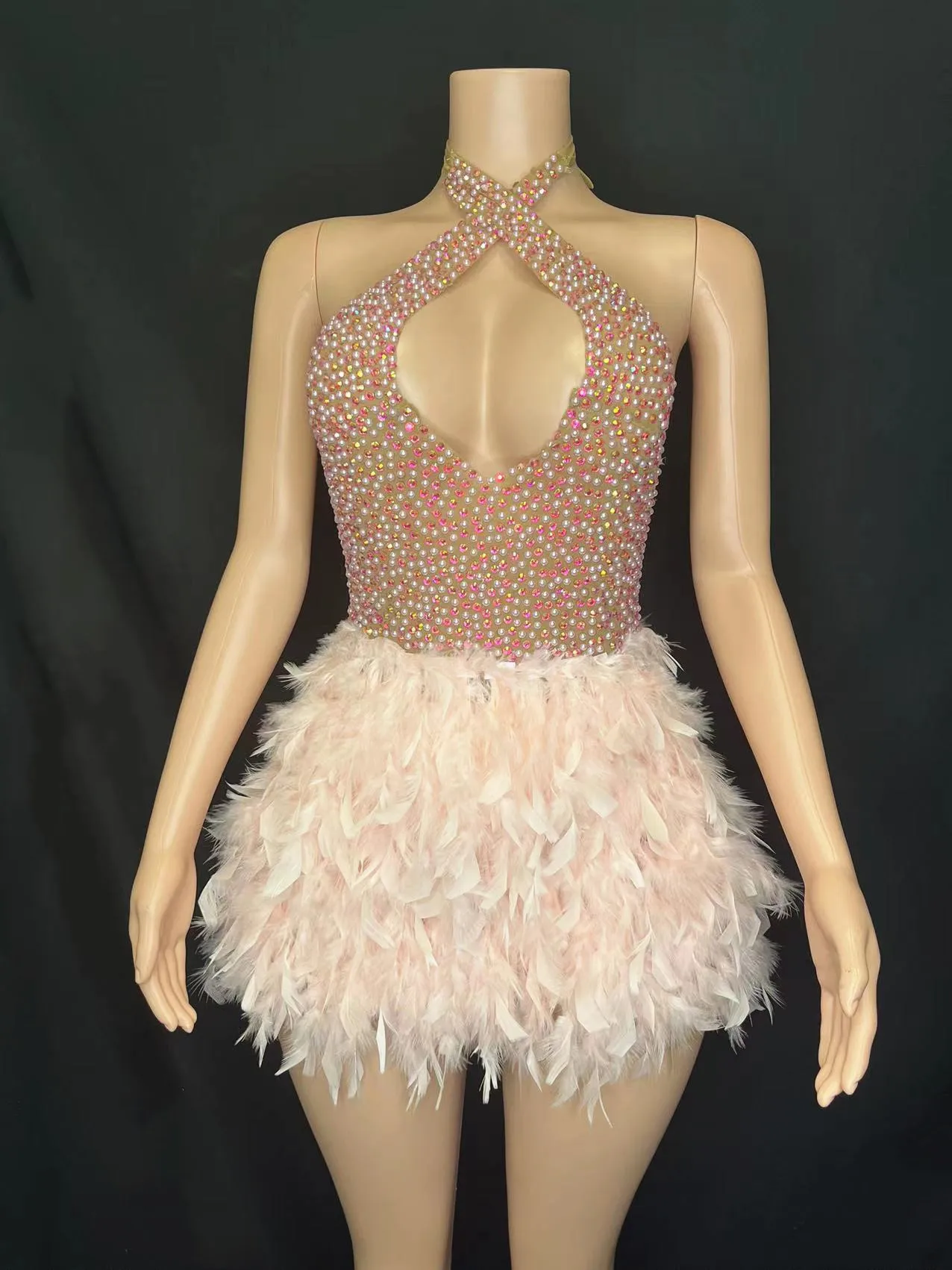 

Pink luxury bling bling luxury feathers supersparkle birthday party dress little party dancesinger E019