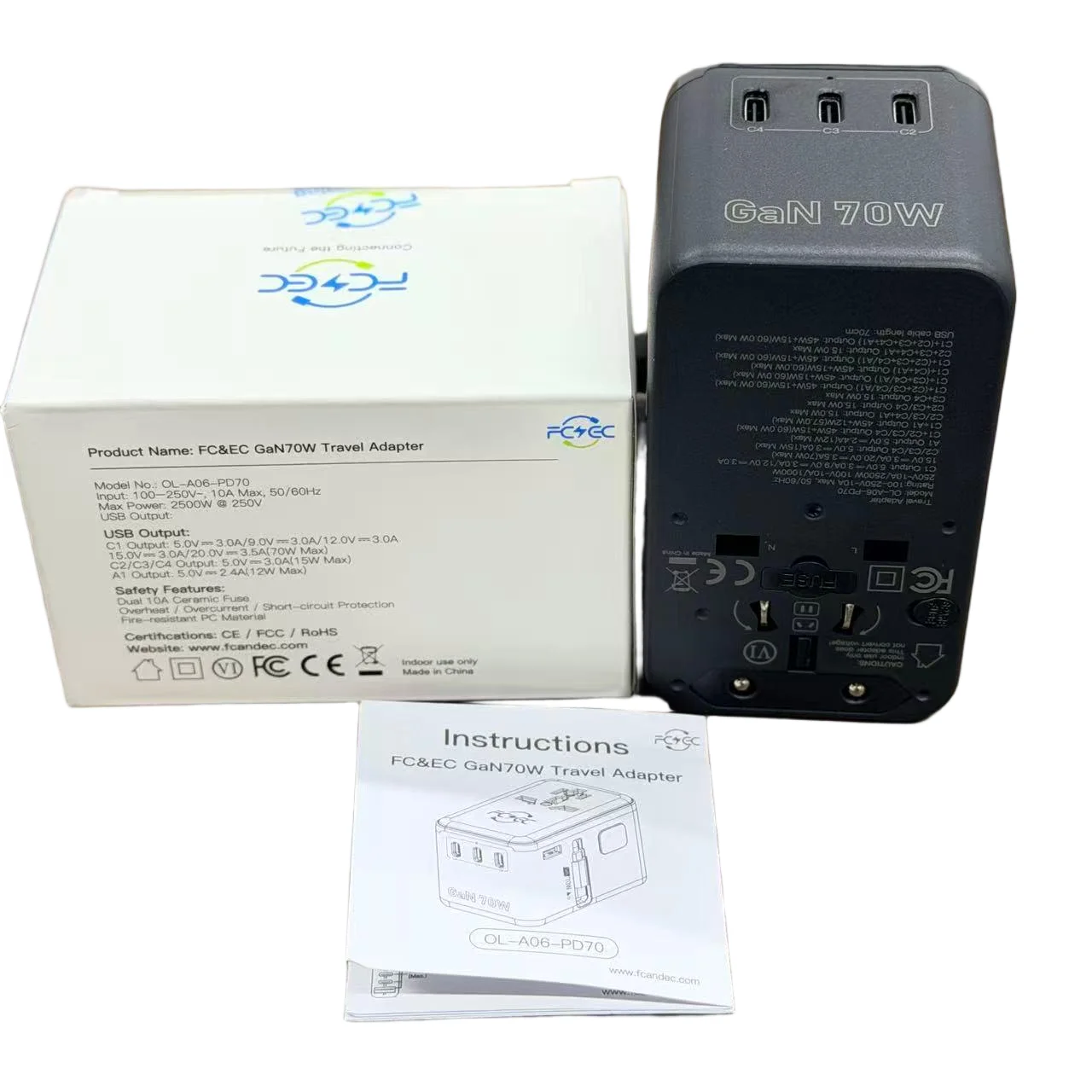 محول شاحن السفر الكل في واحد FC&EC - مقابس الولايات المتحدة والاتحاد الأوروبي والمملكة المتحدة والاتحاد الأفريقي مع 1 USB و3 نوع C عالمي للسفر