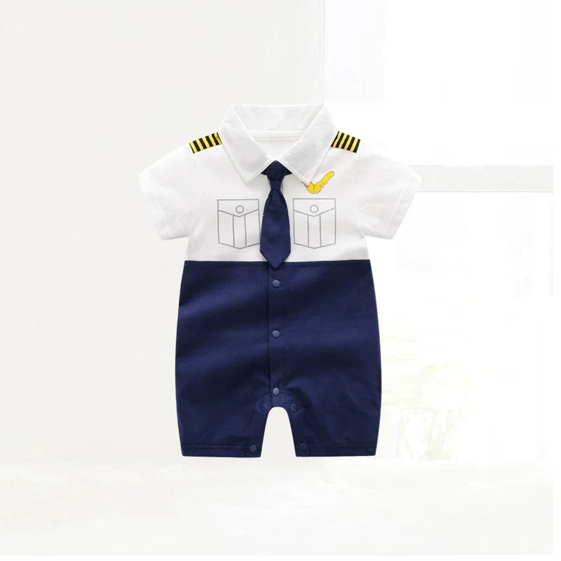 Baby Boys Clothes Summer The Pilot Style Short-Sleeve Overalls 100% Cotton Soft Little Gentleman Romper Children‘s Jumpsuit