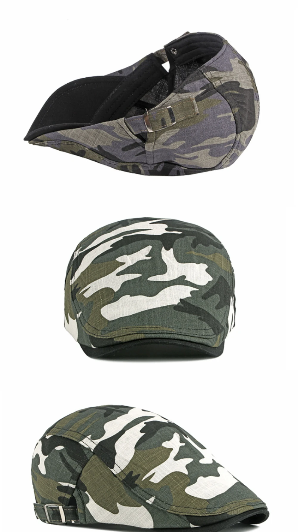 HT3011 Herren- und Damen-Baskenmützen, Camouflage Ivy Flat Sun Cap, Neue Künstler- und Malermütze, Verstellbare Frühling-Sommer-Baskenmütze – Detail 5