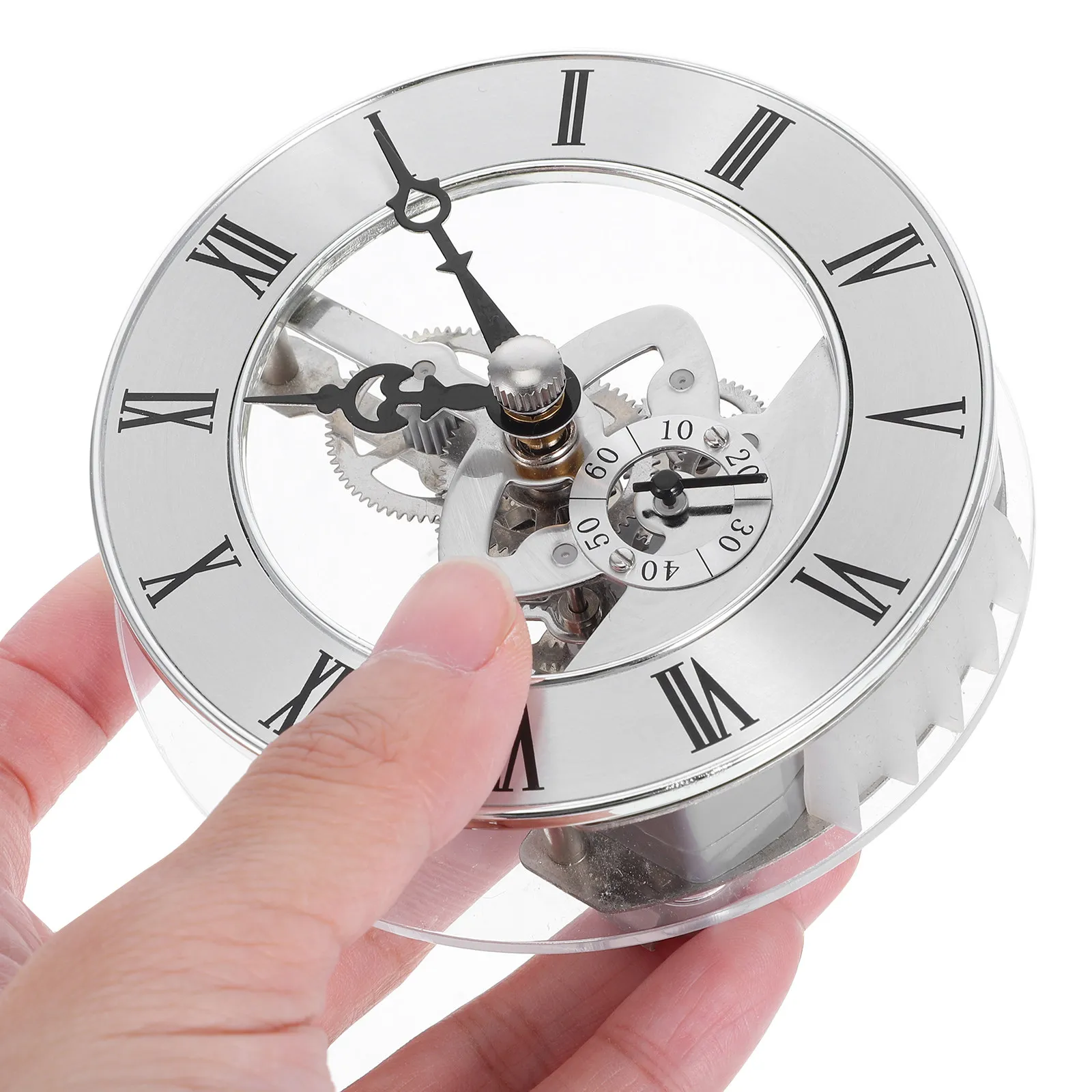 Transparent Clock Insert Transparent Gear Quartz Movement Round Roman Numerals Wall Clock Replacement Repair Parts