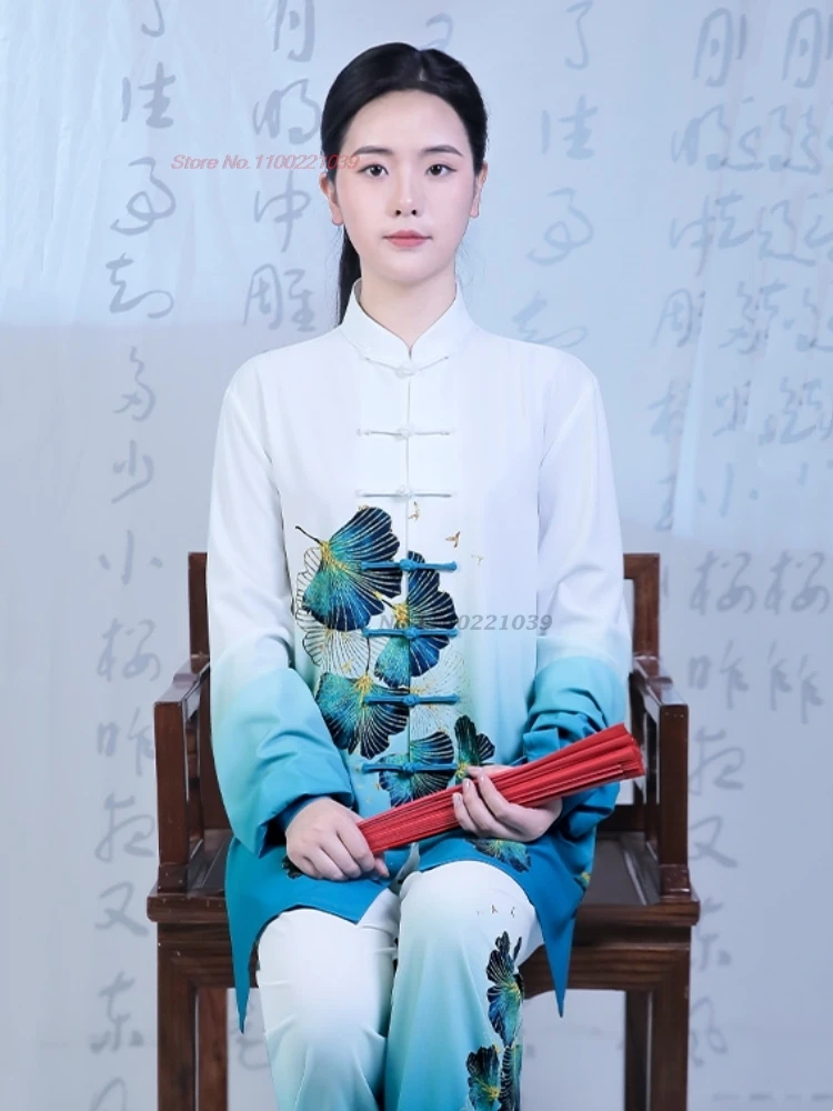 2025 chinese kung fu tai chi martial arts taijiquan wushu uniform national flower print tops+pants set exercise training suit image 5