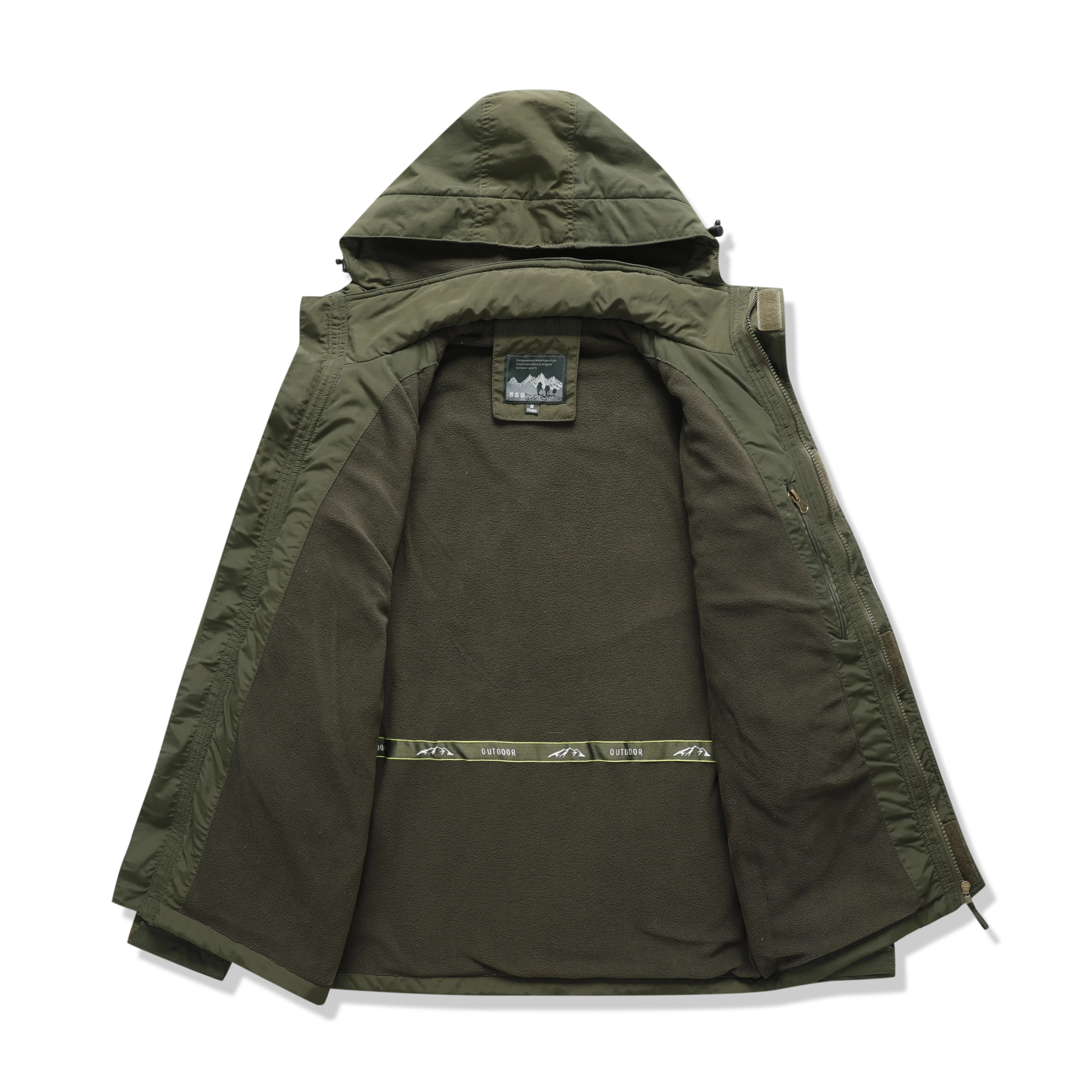 Men's Outdoor Fleece-Lined Warm Jacket with Multiple Pockets, Detachable Sleeves and Hood, Nylon, Vintage Style, Zip-Up Closure
