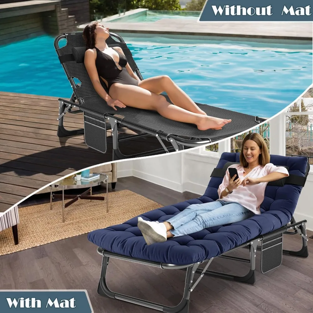 

Folding Chaise Lounge Chair 5-Position, Folding Cot, Heavy Duty Patio Chaise Lounges for Outside, Poolside, Beach, Lawn,Camping