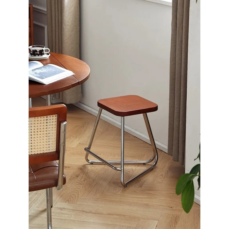 Nordic modern solid wood stainless steel simple household dining stool, bar chair low stool
