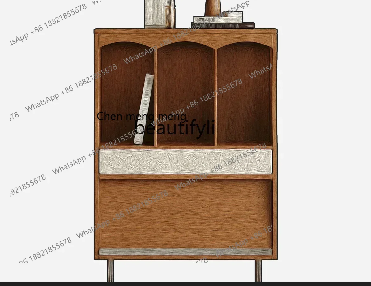 SS new style ss7486 Retro cherry wood bucket cabinet, all solid wood sofa side cabinet, living room, bookshelf display, bedroom