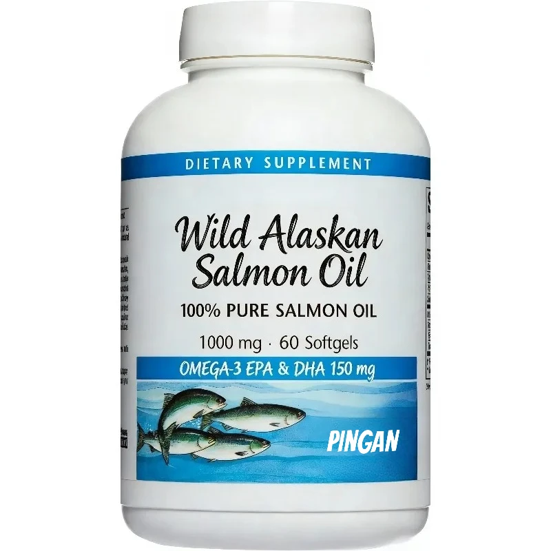 Wild Alaska Salmon Oil Soft Capsules Contain Omega-3, EPA, DHA, and Vitamin D, with 60 Capsules