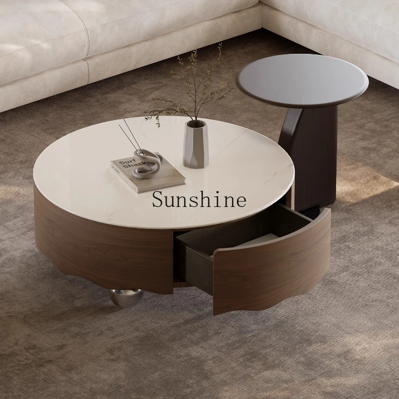 

Creative light luxury microcrystalline stone Italian minimalist high-end atmospheric round coffee table combination