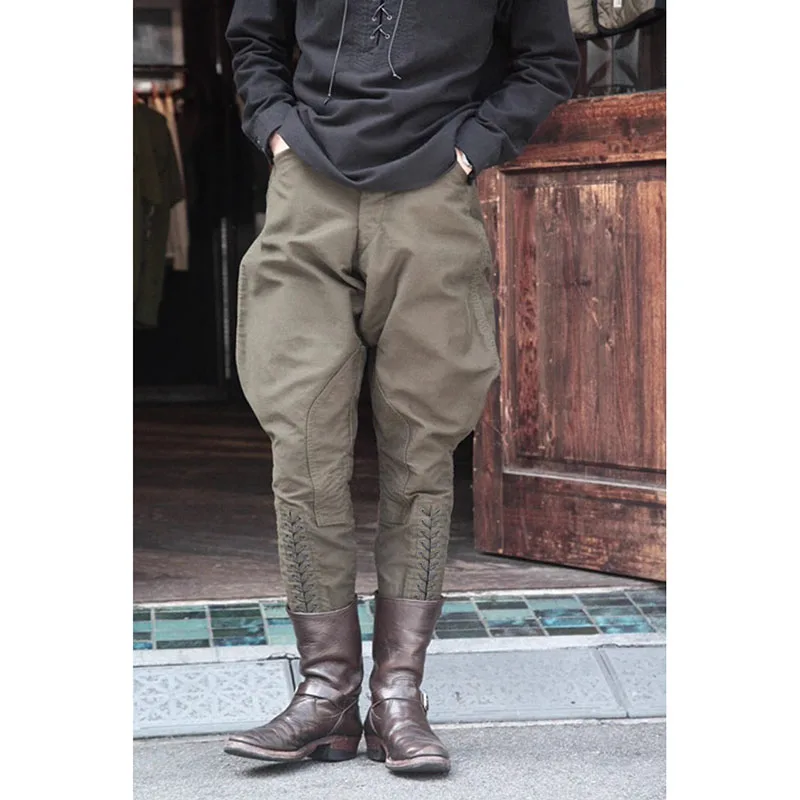 

Twill Cotton Pure Cotton Military Green Horse Pants Retro Versatile Casual Pants Tied Leg Pants European And American Style Smal